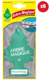 Arbre Magique Profumatore Auto, Fragranza Brezza di Mykonos, Profumazione Dolce e Delicata, Durata fino a 7 Settimane, Made in Italy, Confezione da 6 Unità