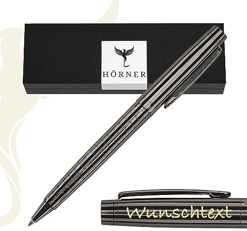 Hörner URBAN - Hochwertiger Kugelschreiber mit Gravur I Premium Geschenkbox I Schreibfarbe Blau 1 mm I Wechselbare Mine Made in Germany I Strichstärke M I Aus Metall