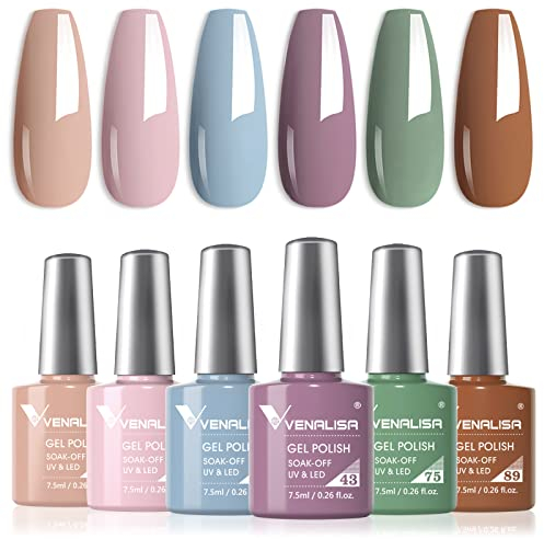 VENALISA Gel Nagellack Set 6 Farben UV Nagellack Natur Nude rosa blau lila grün braun Gel Nail Polish für Nägel DIY Nail Art Maniküre Salon Nagel Gelnägel Set mit Geschenkbox Maniküre Set