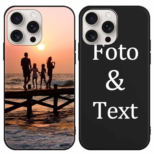 Yoedge Personalisierte Handyhülle für Apple iPhone 14 Pro Max Hülle Personalisiert 6, 7'', Schwarz mit Eigenem Foto Bedrucken Bild Text Individuelle Schutzhülle Selbst Gestalten