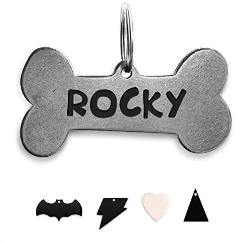 316 Surgical Grade Stainless Steel Personalized Dog & Cat ID Tags - Engraved Name or Text for Pet Collar Accessories, Original Funny Shapes (Bone)