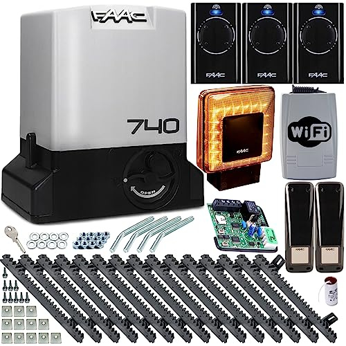FAAC 740 DELTA 2 Sliding Gate Drive Automatic Gate Opener with Wi-Fi controller for Max. 500 kg Sliding Gate with 3 Remote Controls 5 m Rack Alarm Light Light Barrier xLED for Yard Gate Wi-Fi