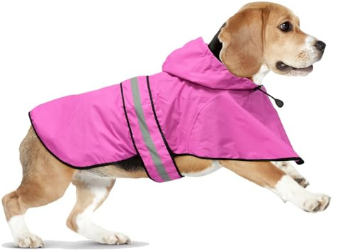 Domagiker Waterproof Dog Raincoats - Hooded Raincoats for Dogs, Adjustable Reflective Dog Rain Coat, Windproof Dog Rain Jacket Pet Rain Slicker Poncho for Small, Medium, Large Dogs (Medium, Pink)