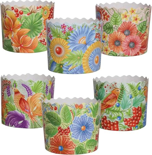 LOVARE Große Panettone-Papier-Kulich-Form, Wandbilder, Petrikovka, 12 Stück, H 9 cm x 13 cm, runde Panettone-Papier-Backformen, Pfannen, Panettone, Osterbrotbackformen