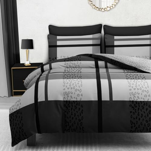 DEKORO King Size Duvet Cover Sets - Reversible Doublesided Duvet Cover - Premium Microfibre - Ultrasoft Durable Bedding Sets Grey