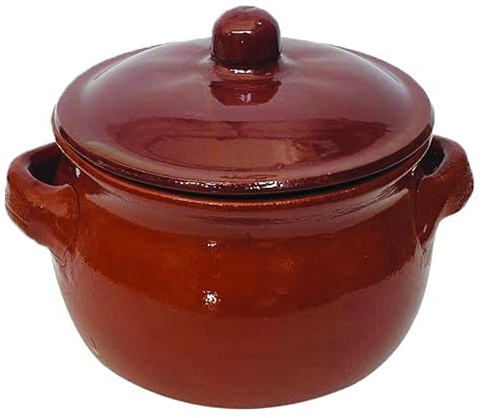 Virsus Pentola Bombata in Coccio con Coperchio, Diametro 20 cm e Altezza 16 cm, Casseruola Artigianale in Terracotta con maniglie, Cottura Lenta per Carne, Verdure, Ministre, Zuppe, Made in Italy
