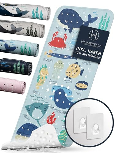 homerella® Kinder Badewannenmatte rutschfest 100x40cm, INKL. Haken, rutschfeste Badematte BPA frei, Duschmatte rutschfest, Antirutschmatte Badewanne Baby, Rutschmatte Badewanne, schimmelresistent