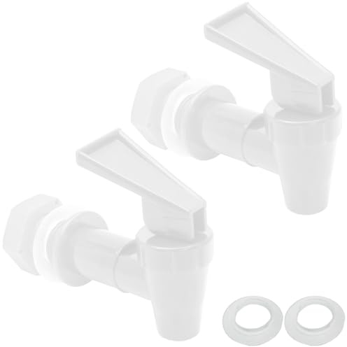 Hordion Grifo de repuesto de plástico para enfriador, 2 juegos de grifo para jarra de agua, válvula dispensadora sin BPA, grifo reutilizable, color blanco