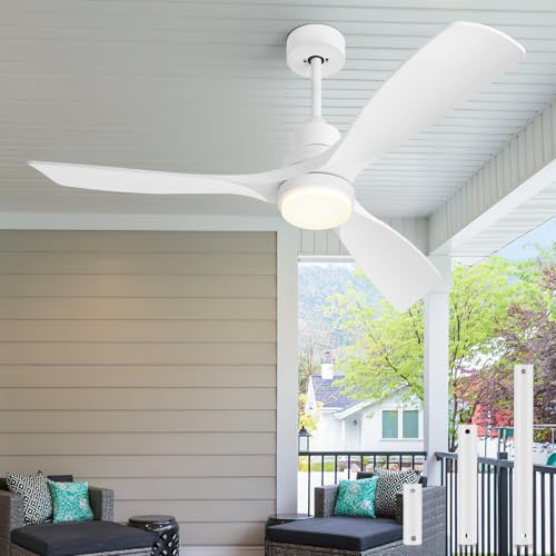 Forrovenco Deckenventilator Mit Beleuchtung, 3 Flügel, ETL, 132cm, Weiß | Deckenventilator Mit Fernbedienung Outdoor Terrasse, Leise Dc Motor, 6 Geschwindigkeiten, 3 Farbtemperaturen,Umkehrfunktion