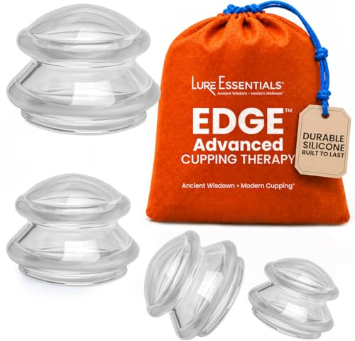 Lure Essentials Edge - Juego de ventosas de silicona para terapia de masaje, vasos de larga duración para uso profesional y doméstico, taza de escultura corporal para celulitis, transparente ultra