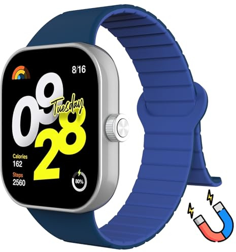 WD&CD Magnetisches Armband Kompatibel Mit Xiaomi Redmi Watch 4/Smart Band 8 Pro - Verstellbares Silikon Fitness Band für Frauen Und Männer, Blau