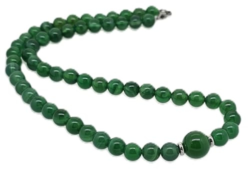 Handgefertigte Edelstein-Halskette für Damen | Elegante 8-12 mm Naturstein-Perlenkette in Multicolor, Schwarz, Grün, Amethyst und Türkis (Grün)