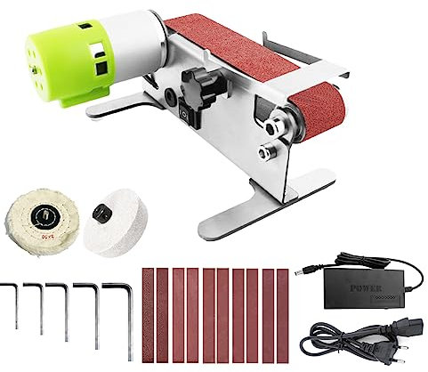 Mulcort Mini levigatrice a nastro orizzontale Levigatura elettrica Lucidatrice Rettificatrice Rotazione avanti e indietro di un tasto Regolazione a 7 velocità con 10 bande di levigatura