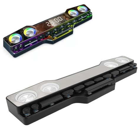 Fabater Gaming-Lautsprecher, Kabelloser Computer-Lautsprecher mit RGB-Beleuchtung, Uhrzeit und Tastatur, Desktop-PC-Soundbar, Stereo-Sound, USB-Anschluss für PC-Laptop-Telefone