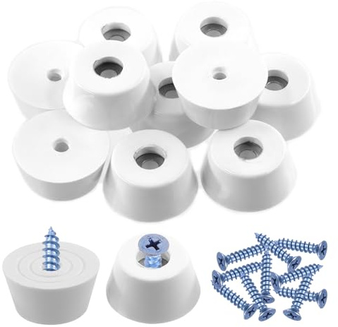 Keadic 20Pcs Non-Slip Rubber Feet for Cutting Board, 38x30x17mm White Furniture Slider Glide Pad Floor Protector with Built-in Gasket and Screws for Wooden Furniture Chair Tables Sofa