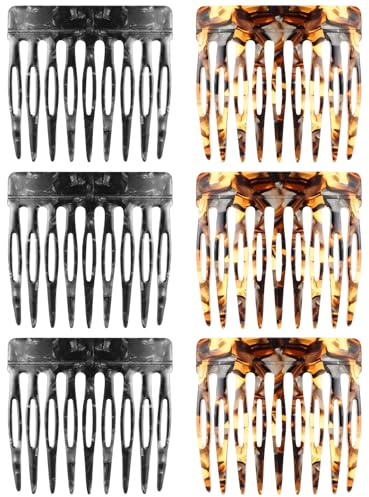 AOZUO Lot de 6 peignes à cheveux français pour femme - Peignes latéraux - Petits peignes à cheveux - Tenue forte - Pinces à cheveux incurvées en écaille de tortue - Accessoire décoratif (noir