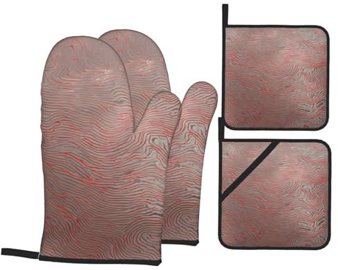 4 Pezzi Presine E Guanti da Forno Flower Gold Pink Guanti da Forno Divertenti Guanti da Cucina Morbida Cucina Guanti per Grill, Campeggio, Cucina