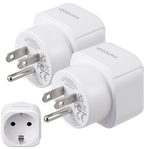 kwmobile 2X Adaptador de Viaje para EEUU Tipo B - Adaptadores de Enchufe schuko - 2X Adaptador de UE (Tipo F) a EE.UU. (Tipo B) - Conector para enchufes USA Tailandia - Blanco