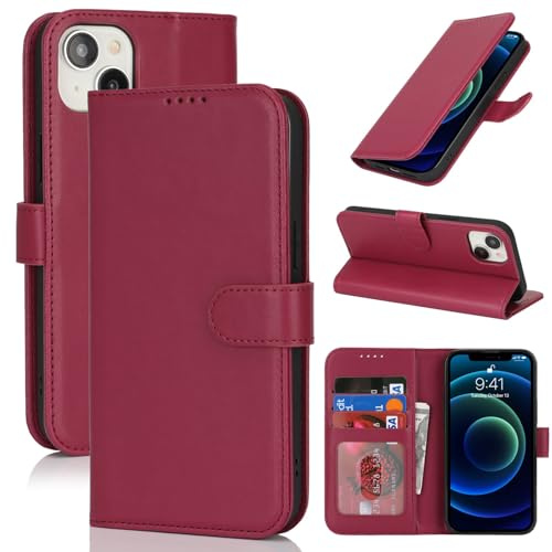 Zouzt Wallet Case for iPhone 13 Mini (5.4), Card Holder, Red | Premium PU Leather, with Credit Slot, Shockproof TPU Shell, Magnetic Closure, Protective Flip Folio Phone Cover, Women Men