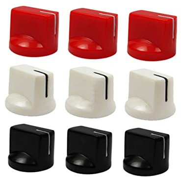 6 Stück Kunststoff Lautstärkeregler Kappen für Gitarre und Bass | Flachkopf Design, Weiß Rot Schwarz Je 2 Stück, Ersatzteile für Instrumente, Leicht zu Montieren