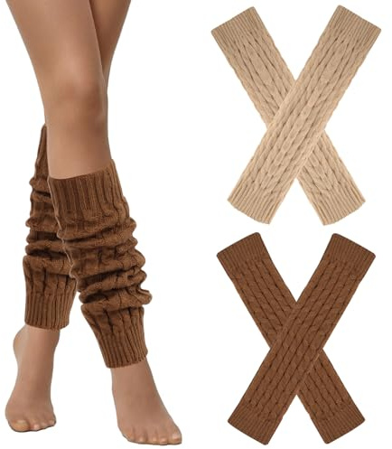 Risipu 2 Paires de Jambières en Tricot pour Femme, Guêtres Épaisses en Cable Hauteur Genou, Chaudes Jambières en Crochet pour la Cheville pour l'Hiver, jambières pour femmes et filles, taille unique