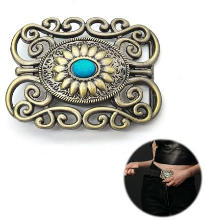 LIANCHEN Western Buckle Türkis Böhmische Gürtelschnalle Stein Gürtelschnalle Türkis Gürtelschnalle Vintage Indische Elemente Gürtelschnalle Wechsel für 38mm Gürtel, Damen und Herren (Golden 1)