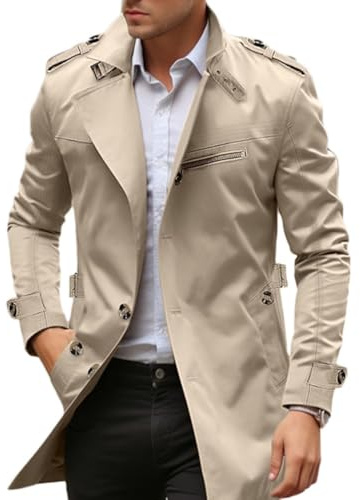Oanviso Manteau Homme Trench-Coat Classique Pardessus Coupe Vent Parka Veste Long Trench-Coat Mode Manteaux Blouson Windbreaker Coupe Ajustée Grande Taille A Kaki XL