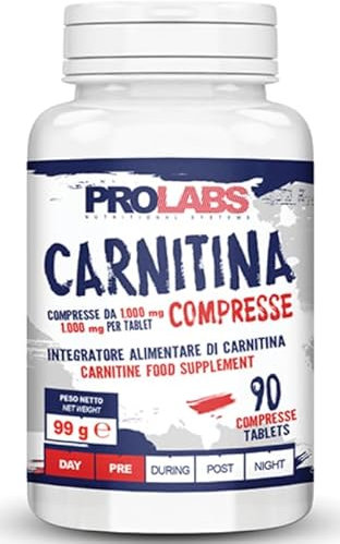 Prolàbs Carnitina 1000 mg, 90 compresse- carnitina tartrato dimagrante bruciagrassi - Adatto a Vegani