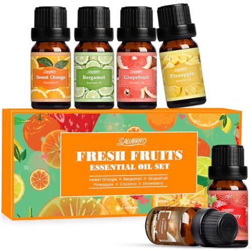 SALUBRITO Ätherische Öle Set, Früchte Duftöle für Diffuser - Süße Orange, Bergamotte, Grapefruit, Ananas, Kokosnuss, Erdbeere, Aromatherapie Duftöl Geschenk für Frauen