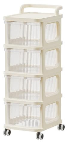 Schmaler Badezimmer-Aufbewahrungswagen mit Schubladen auf Rädern, beige Farbe, 4. Etage, Aufbewahrungseinheit für Badezimmer