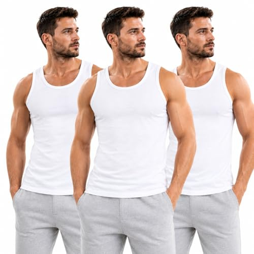 ShopMCR 3 Pack Men's Vests 100% Cotton Sleeveless Tank Tops - Breathable Gym Undershirt, Plain Summer Workout Top, S to 4XL