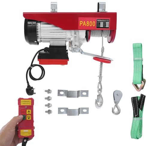 Electric Hoist, Electric Winch with Wireless Remote Control & Two Slings & Hooks, 12m IP40 Electric Hoist Lift for Garage,Warehouses, 250-800kg Load Capacity