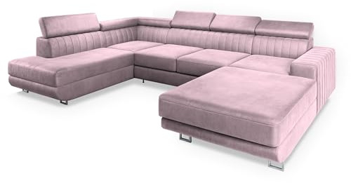 Masseno Ecksofa Siena L-S mit Schlaffunktion U-Form, Klassisch Sofa mit Bettkasten, Wohnzimmersofa, Couch, Soffa, Bettsofa, Couchgarnitur - Flieder, Monolith 62