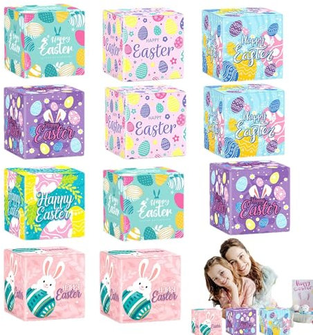- Treat Boxes - Paper Box for Sweets, Snacks, Gift, Set of 12 Goodie Boxes | Reusable Packaging Bags, Egg Hunt Game, Happy Easter, Accessories for Home Decorations, Ge