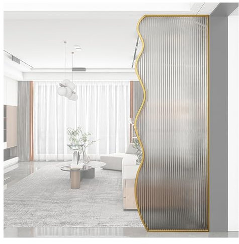 pujindu Moderner Raumteiler, Metall-Glas-Trennwand, Glasduschtüren für Badewanne für begehbares Badezimmer, Hotel (Gold-B, 50 x 140 cm)