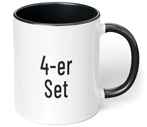 True Statements Kaffeetassen Set zum Bemalen oder bedrucken - Sublimationstassen aus hochwertiger Keramik - ideal für den Kindergeburtstag oder Sublimationsdruck - 4er Set Schwarz