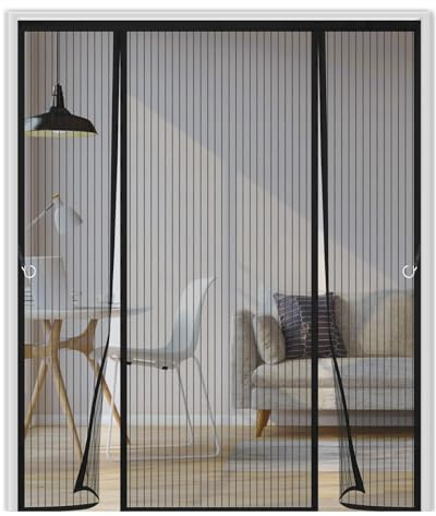 Mosquitera Puerta Magnetica 150x200cm,Doble Apertura Lateral Mosquitera Puerta Corredera, Se Cierra Automáticamente,Cortinas Mosquiteras para Puertas, Ventanas, Balcón,Negro