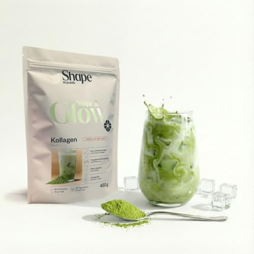 SHAPE REPUBLIC Kollagen Pulver Matcha 450g - Premium Kollagenpeptide Typ 1 & 3 - Bioaktives Kollagen Hydrolysat - Gute Löslichkeit