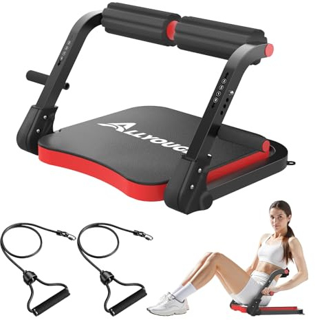 Ab Machine,Sit Up Exercise Equipment& Core Machine, Workout Equipment,Adjustable Ab Trainer with 3 Resistance Levels and Removable Auxiliary Handle,Home Gym Fitness Equipment for All Ages Red