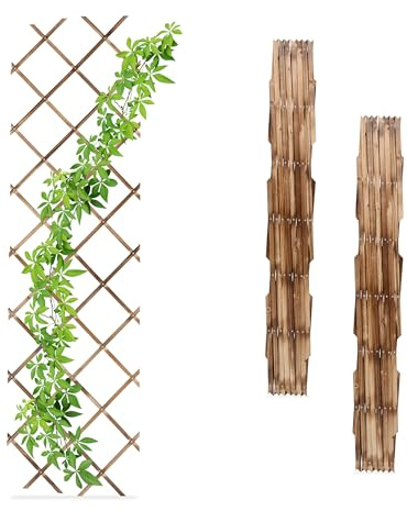 Relaxdays Guías Plantas Trepadoras, Set 3, Celosías Extensibles, Enrejado Enredaderas Pared, 180x60cm, Madera, Flameado