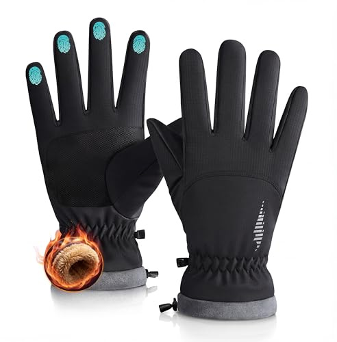 rivmount Winter Waterproof Ski Snow Warm Gloves Women Men, Cold Weather Thermal Windproof with Touchscreen Fingers, for Running Driving Cycling Hiking Biking Sports Outdoor Daily Work (Black, 2XL)
