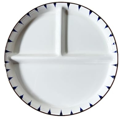DouYuan Teller mit 3 Fächern Porzellan, 9 Inch Rund Portion Teller Diät, Geteilte Teller Keramik Für Frühstück, Obst, Snacks, Salate, Desserts (Rund, 8 inch)