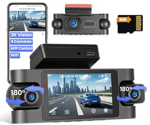 Hikity Dash CAM 4 Canales WiFi 2K Delantero 1080P Trasero 64GB