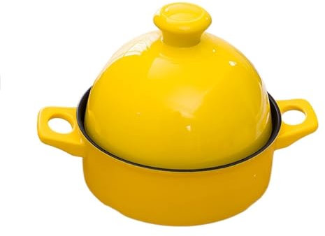 HAJHI 1,3L Tajine Marroqui Cerámica Cocción Lenta Tajina Asas Dobles Para Llama Abierta Gas Con Tapa Tajín Marroquí Uso Doméstico Amantes De La Comida(Amarillo)