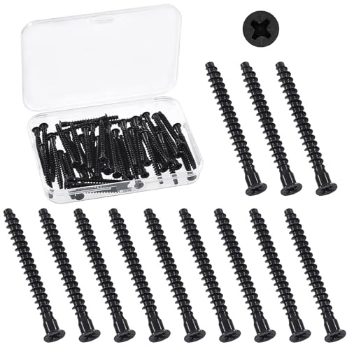 Swpeet 50Pcs M5 x 50mm Black Zinc Plated Carbon Steel Confirmat Screws Assortment Kit, Phillips Drive Countersunk Self-Tapping Furniture Connecting Screw for Assembly and Mounting