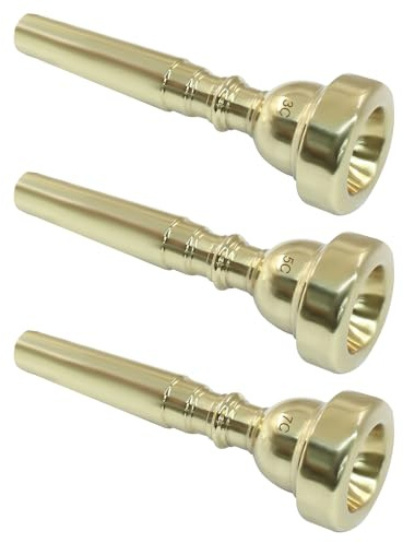 ISDVBUY 3 Pack Trumpet Mouthpiece, 7C 5C 3C Gold Brass Trumpet Mouthpiece Set Compatible with Yamaha, Cleaning Cloth for Beginners Professional Players