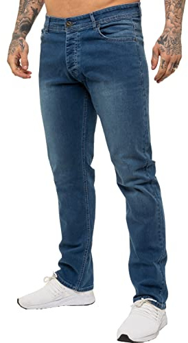 989Zé ENZO Pantalon Homme régulier Ajustement Coupe clasique Coton Stretch Denim Pantalon Jeans EZ359 Bleu Clair 30W / 32L