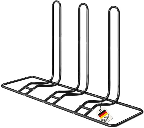 WELLGRO Fahrradständer Boden erweiterbar – Universal Fahrrad Ständer für Mountainbike, Rennrad & Fatbike – Robuster Radständer Stahl für Garage, Keller & Außenbereich – Schwarz (Für 3 Fahrräder)