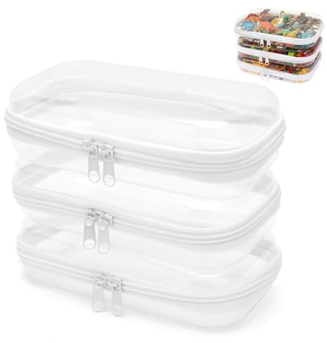 FARYODI Lot de 3 boîtes de rangement transparentes - 20 x 11 x 5 cm - Trousse de toilette rigide avec couvercle - Sac à jouets pour les déplacements - Sac de rangement étanche pour médicaments et