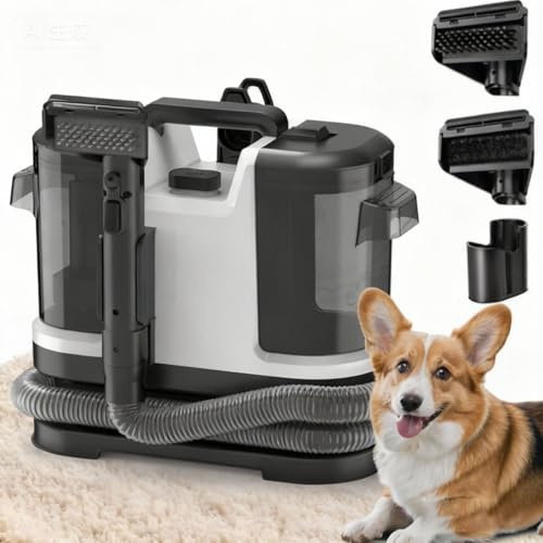 Shampouineuse Nettoyeur Canapé Tissu, Aspirateur Eau et Puce Puissant 500W 12KPa, Élimination Taches Tenaces, Shampouineuse Canape pour Tapis, Poils d’Animaux,Moquettes, Meubles, Auto (Noir)